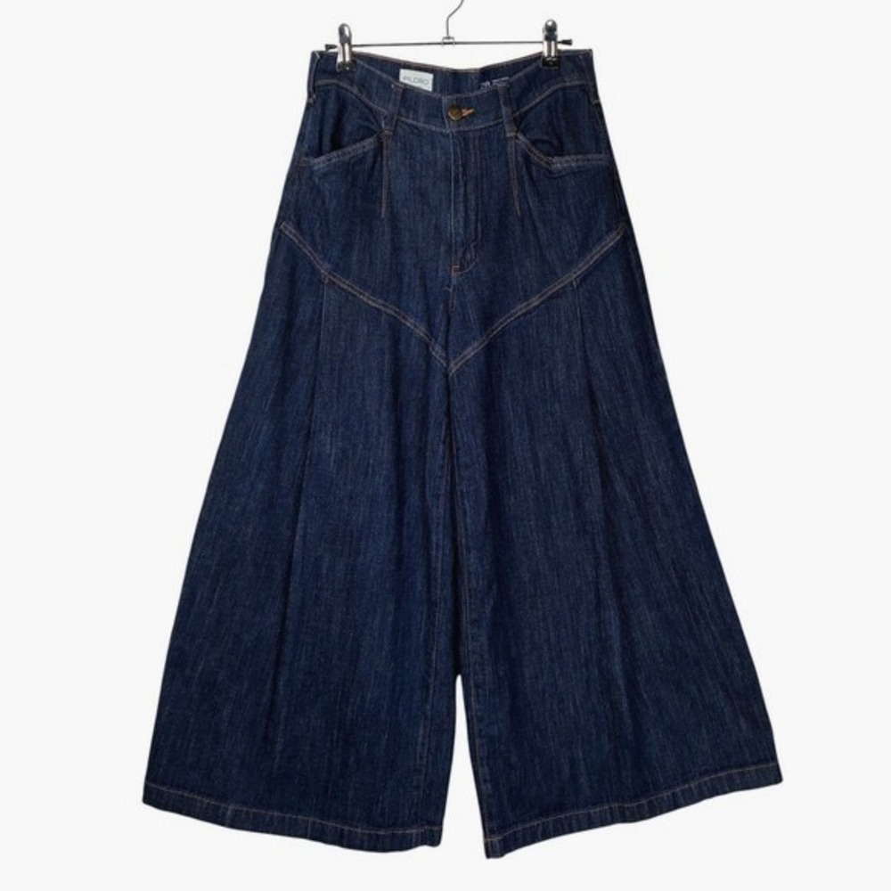 Anthropologie Pilcro Womens Seamed Flounce High Rise Wide Leg Jeans Size 28 Blue - Picture 2 of 15